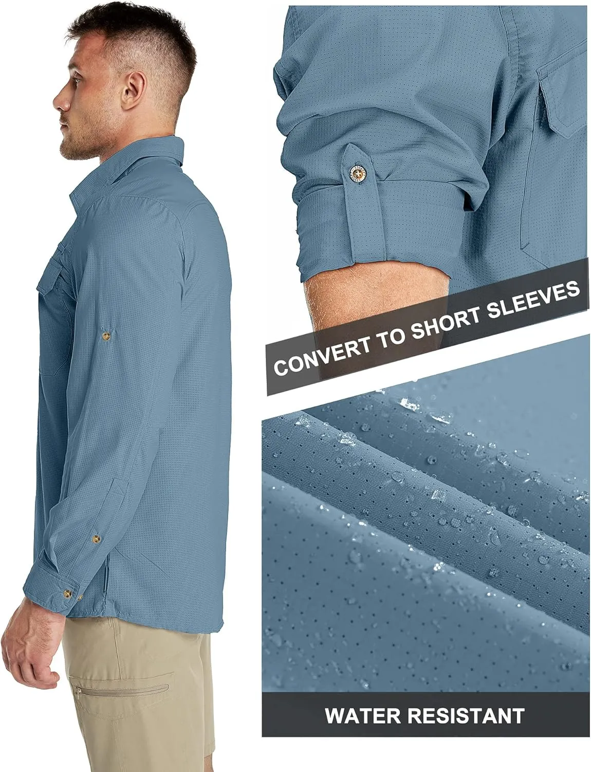 33,000ft Men's Long Sleeve Sun Protection Shirt UPF 50  UV Quick Dry Cooling Fishing Shirts for Travel Safari Camping Hiking