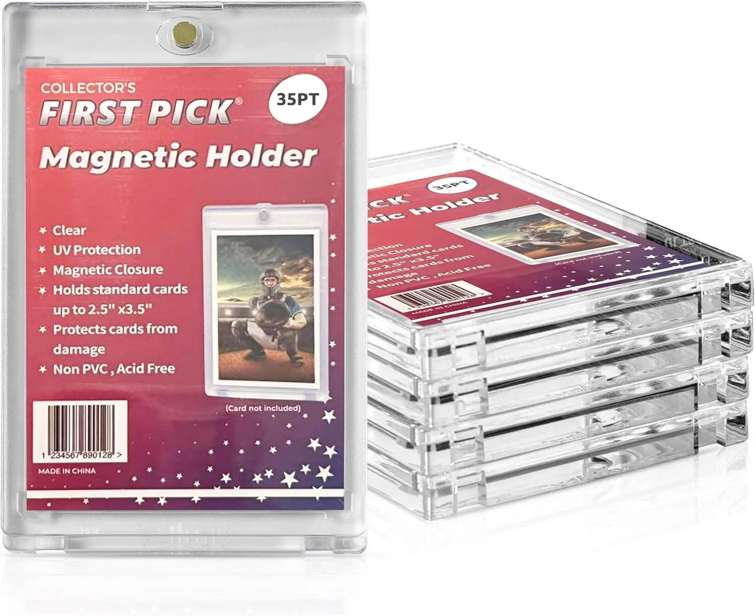 35PT (25 Pack) Premium One Touch Magnetic Card Holder UV Protection Ultra Clear Pro Design Trading Card Holder Card Protector Magnetic Card Case for Trading Cards Sports Cards Card Holder Case