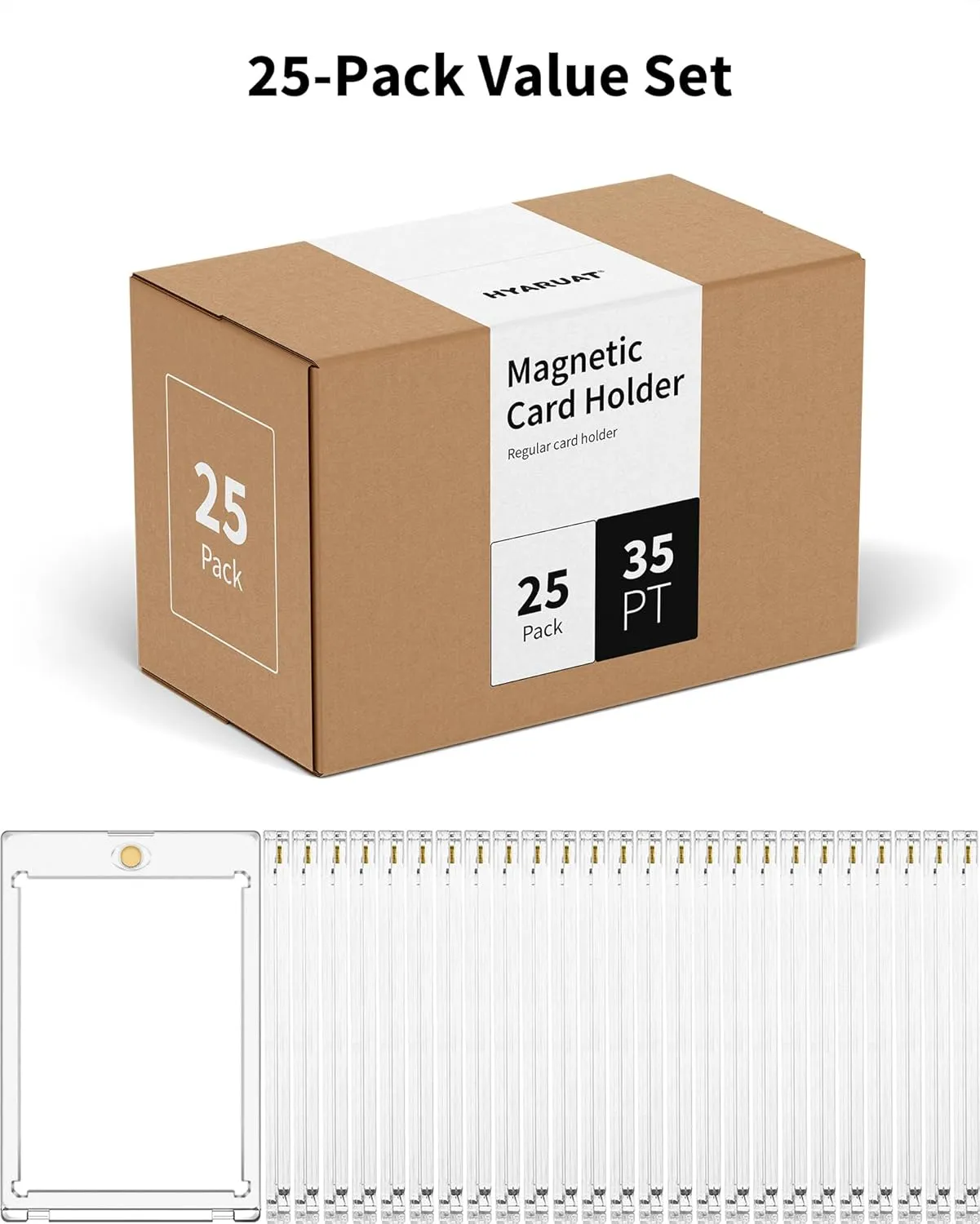 35pt Magnetic Card Holders for Trading Cards - White Clear One Touch Hard Cases, 25 Pack