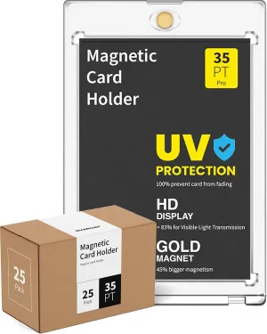 35pt Magnetic Card Holders for Trading Cards - White Clear One Touch Hard Cases, 25 Pack