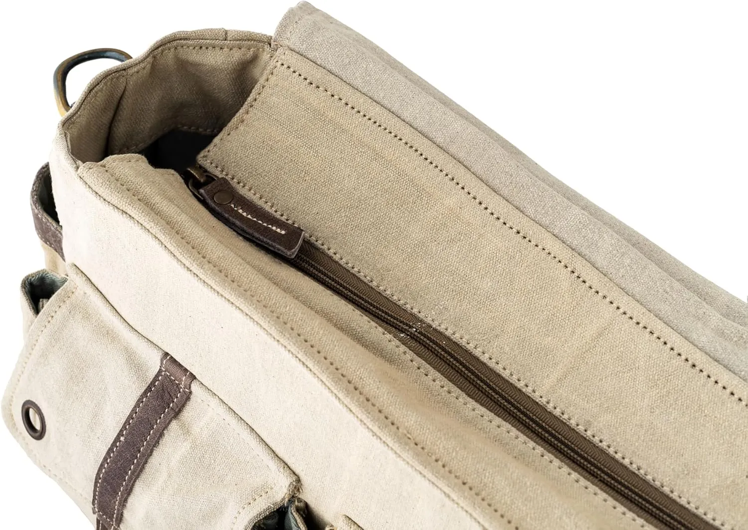 3B-Route 66Upcycled Vintage Military Leather Canvas Shoulder Bag Laptop Messenger Bags Medium Crossbody Purse with 2 Straps