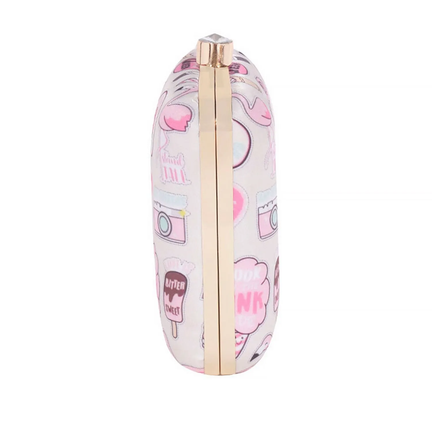 3D Cosmetics Satin Print Square Box Clutch  for Women & Girls