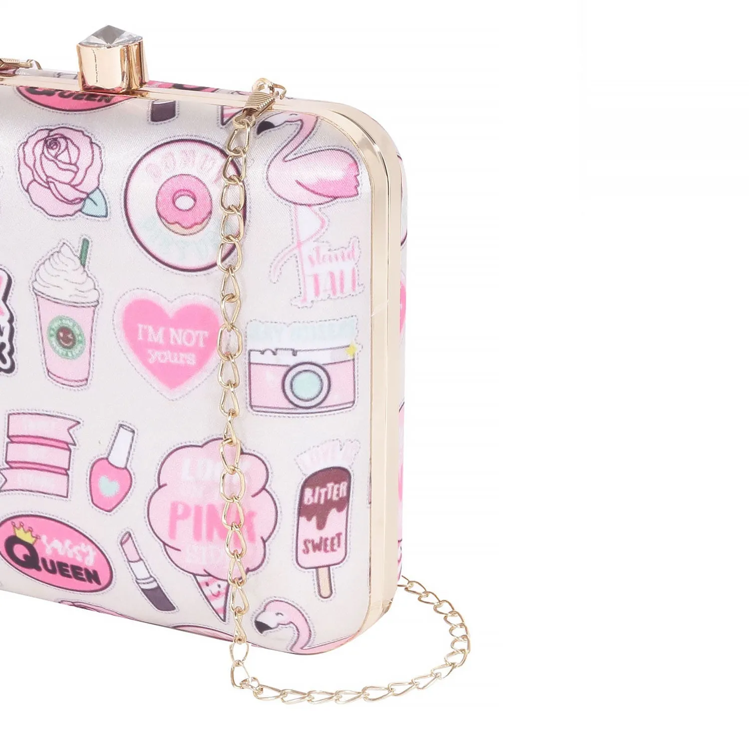 3D Cosmetics Satin Print Square Box Clutch  for Women & Girls
