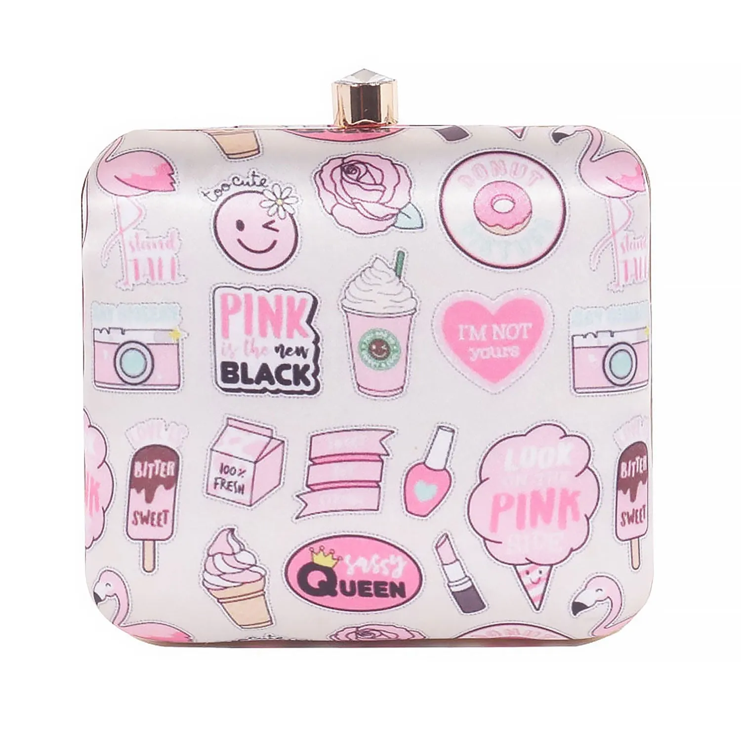 3D Cosmetics Satin Print Square Box Clutch for Women & Girls