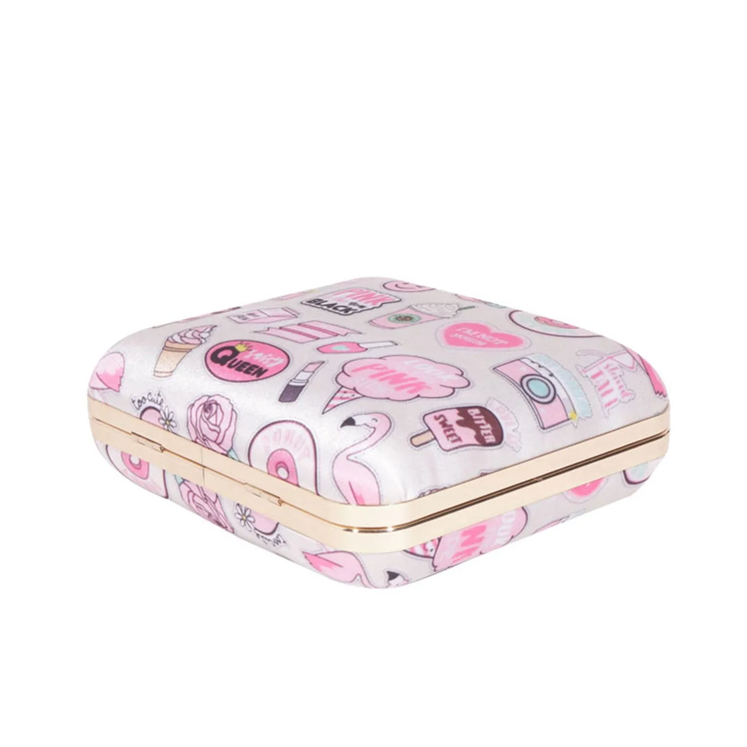 3D Cosmetics Satin Print Square Box Clutch  for Women & Girls