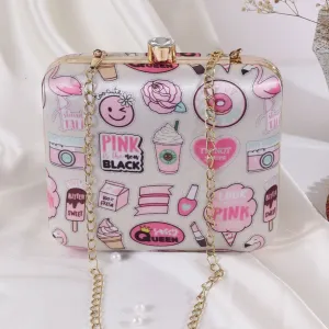3D Cosmetics Satin Print Square Box Clutch for Women & Girls