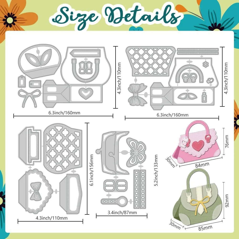 3D Handbag Cutting Dies for Card Making Small Tote Bag Metal Card Die Cuts Scrapbooking Embossing Template Dies for DIY Birthday Greeting Cards Craft Paper Photo Album Invitation Decor