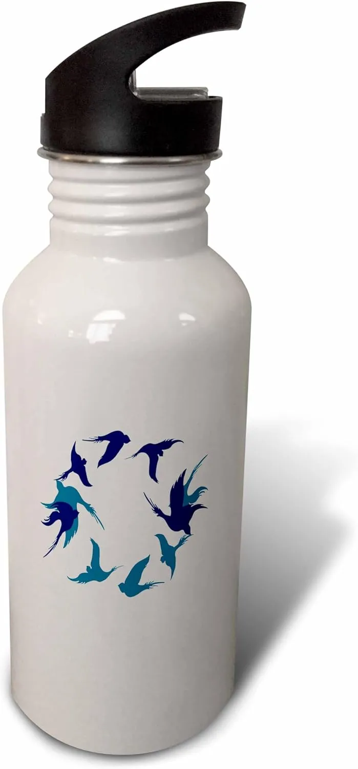 3dRose Swallows In Flight Stylized Silhouette Art Aqua Blue - Water Bottles (wb-383470-2)