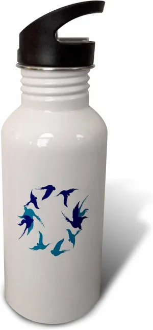 3dRose Swallows In Flight Stylized Silhouette Art Aqua Blue - Water Bottles (wb-383470-2)