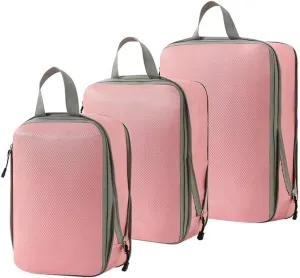 3PCS/set Compressible Packing Travel Organiser Cube Waterproof Suitcase Nylon Luggage Storage Bag Large Capacity Handbag(Pink,2SET)