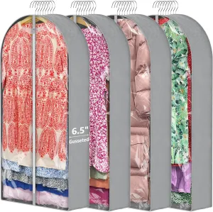 4 Pack 50'' Garment Bags for Hanging Clothes with 6.5'' Gusseted,Clothes Bags for Storage Hanging, Clothing Bags with Zipper Protecting Travel Suit Bags