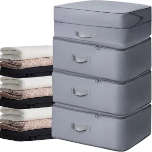 4 Pack Compression Bags for Storage,Ultra Space Saving Self Compression Organizer Bags,Sweater Organizer for Closet,Clothes Storage Bag (Gray,Large)