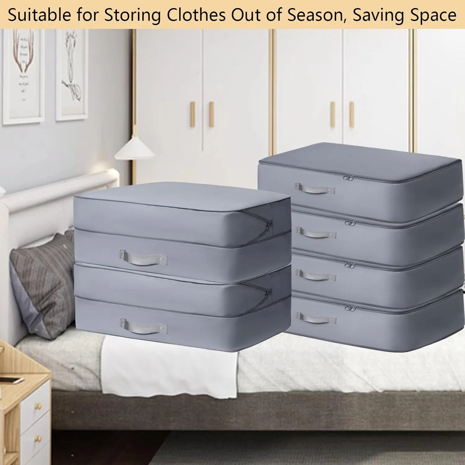 4 Pack Compression Bags for Storage,Ultra Space Saving Self Compression Organizer Bags,Sweater Organizer for Closet,Clothes Storage Bag (Gray,Large)