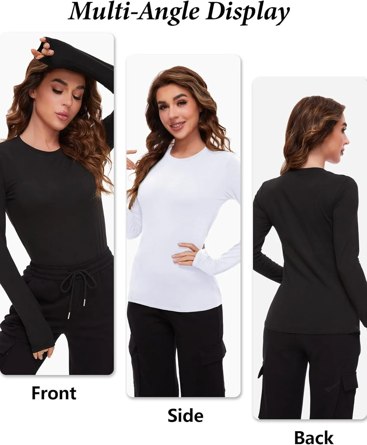 4 Pack Women’s Thermal Shirts, Women Fleece Lined Compression Long Sleeve Base Layer Tops for Winter Cold Weather