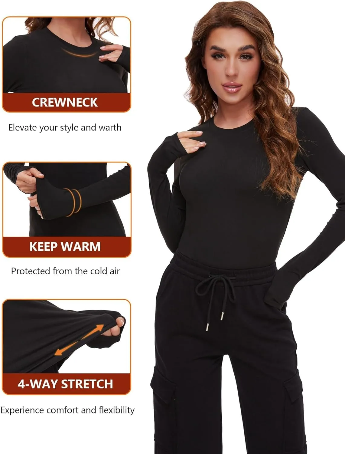 4 Pack Women’s Thermal Shirts, Women Fleece Lined Compression Long Sleeve Base Layer Tops for Winter Cold Weather