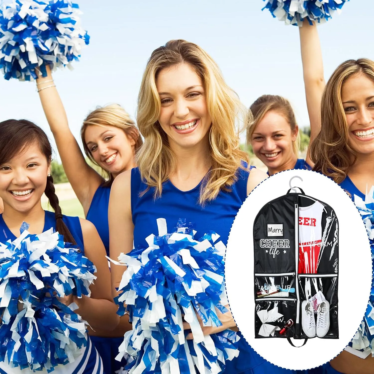4 Pcs Cheer Garment Bags for Cheerleading Uniform Waterproof Hanging Garment Bags for Dance Costumes 40 Inch Clothes Bag with 5 Pockets and Side Zip Travel Storage Cheer Uniform(Black and White)