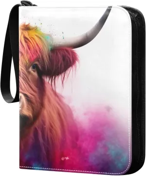 4 Pocket Card Binder with 50 Removable Sleeves Colorful Highland Cow Trading Card Binder Collector Card Album for 400 Game Sports Cards
