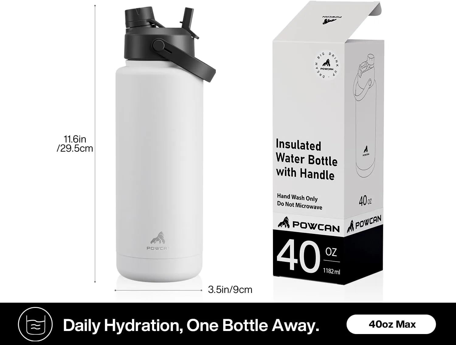 40 oz Insulated Water Bottle with 2-in-1 Straw and Spout Lid, Keep Cold 24H, Leak-Proof, BPA-Free, Double Wall Stainless Steel Water Bottle for Sports, Gym, Travel, and School (Frosty Birch)