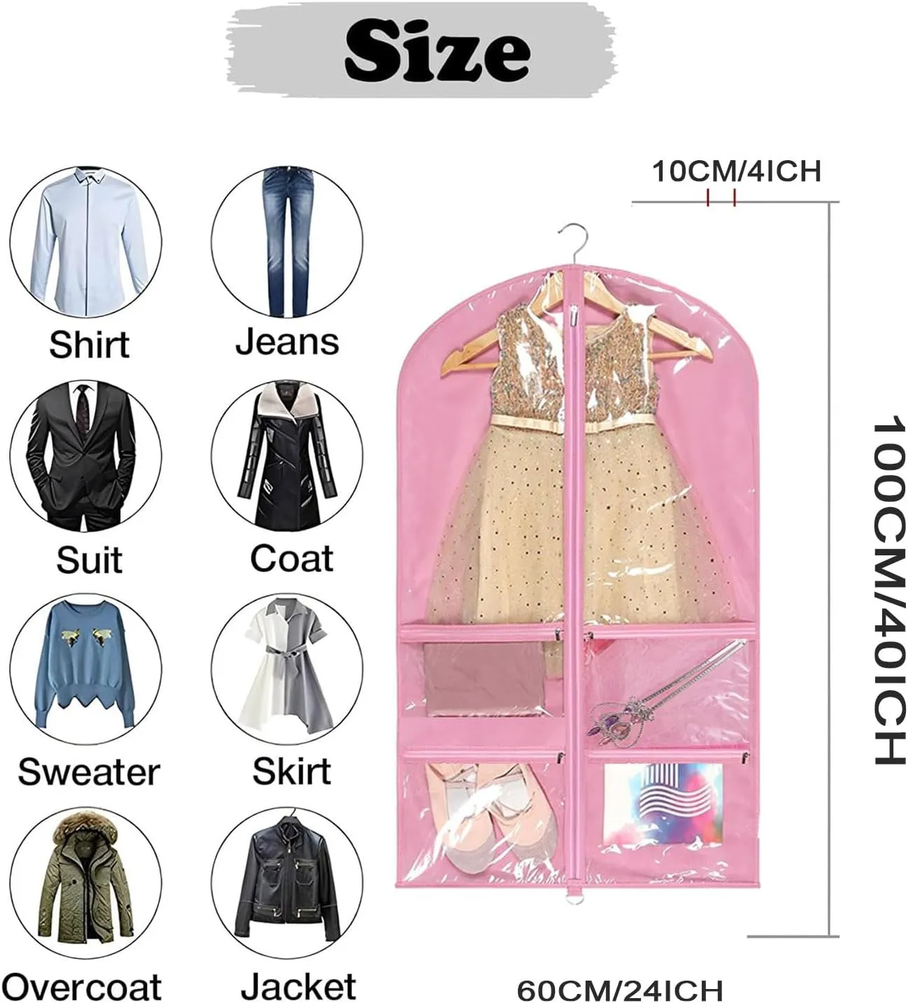 40ich wedding dress garment bag with 4 Storage Pockets Double Zip Top Opening Accessory Pockets Adjustable Buckle Upgraded Version Foldable Carry on Suit Large Convertible Weekender for Women Men(Blac