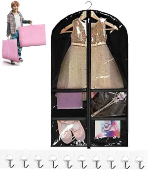 40ich wedding dress garment bag with 4 Storage Pockets Double Zip Top Opening Accessory Pockets Adjustable Buckle Upgraded Version Foldable Carry on Suit Large Convertible Weekender for Women Men(Blac