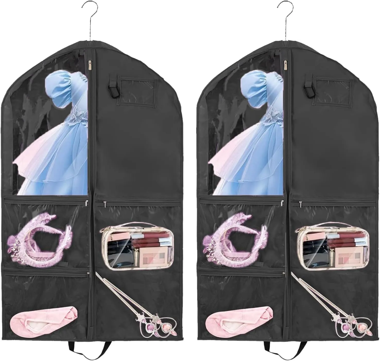 40Inch Garment Bag for Hanging Clothes, Waterproof Dance Costume Bags, Gusseted Hanging Garment Bags for Travel Storage, Kids Garment Bag, Garment Bag for Dance Competitions（Black-2 pack)