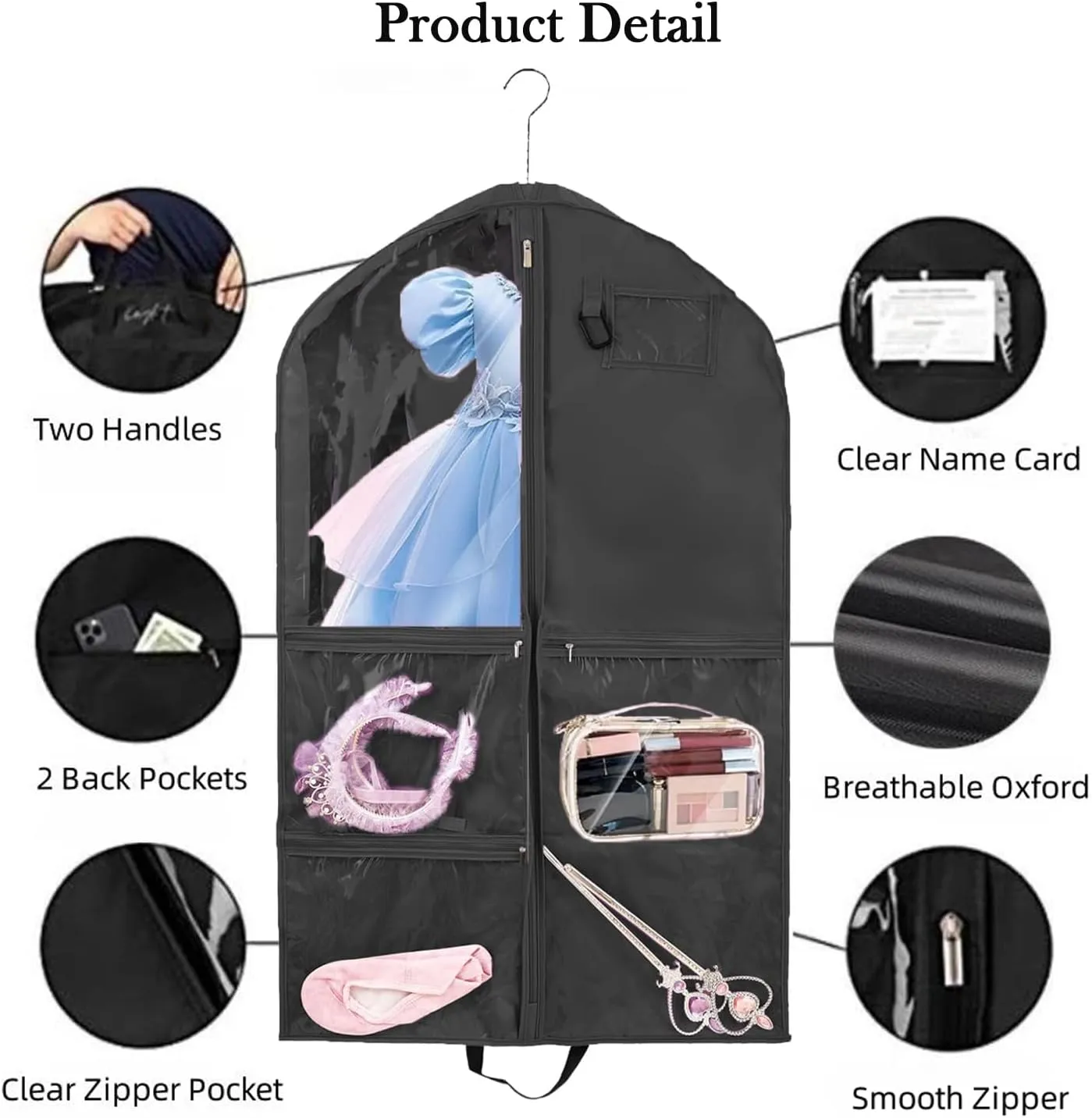40Inch Garment Bag for Hanging Clothes, Waterproof Dance Costume Bags, Gusseted Hanging Garment Bags for Travel Storage, Kids Garment Bag, Garment Bag for Dance Competitions（Black-2 pack)