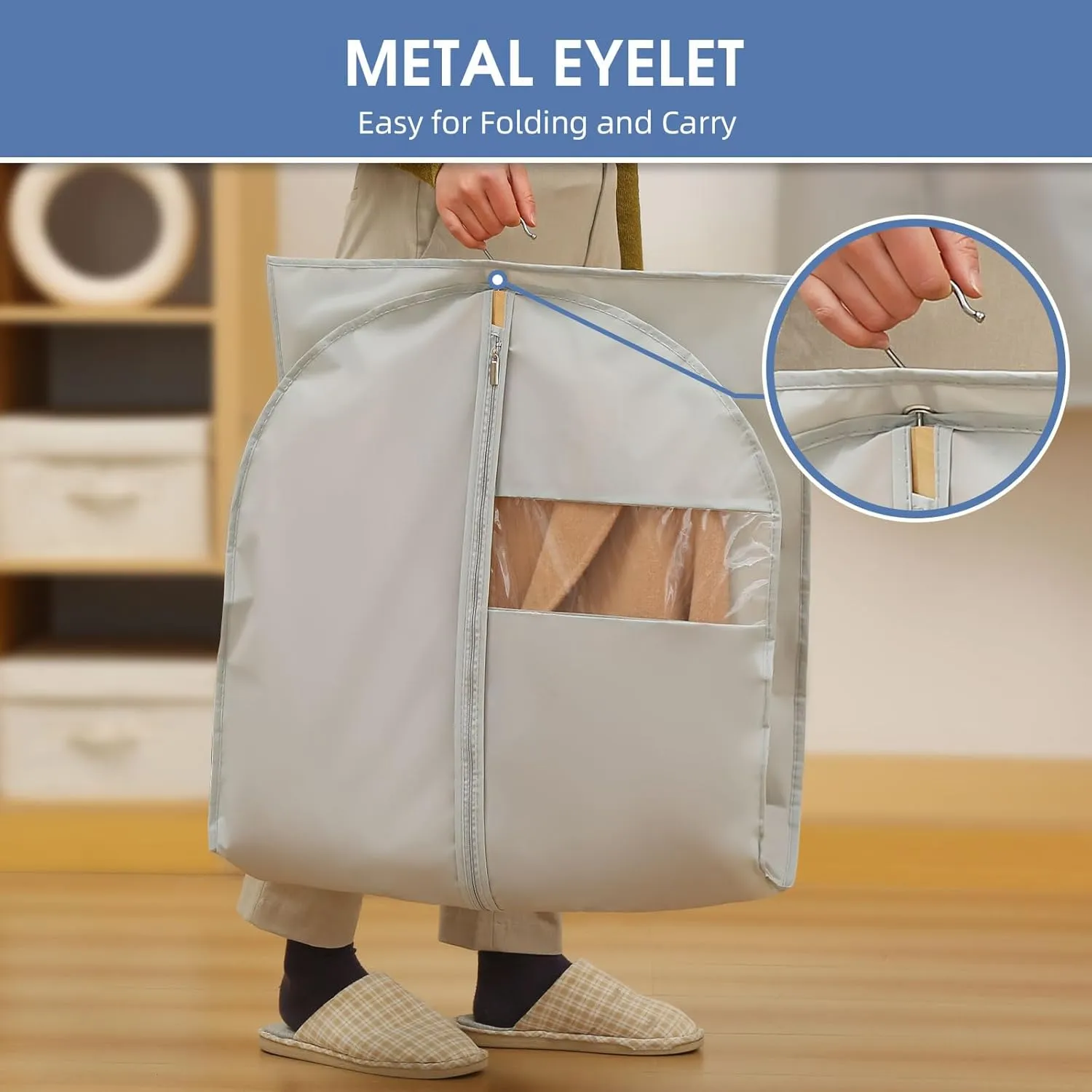 43" Garment Bag, Mens Suit Bags for Closet Storage and Travel, Garment Bags for Hanging Clothes, Foldable Suit Cover Bags with Clear Window for Coats, Jackets, Shirts - Gray/ 5 Packs