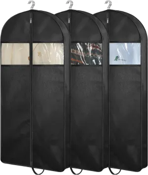 43" Suit Bags for Closet Storage and Travel, Gusseted Garment Bags for Hanging Clothes，Black Suit Cover Bags for Men With Handles for Coats, Jackets, Shirts (3 Packs)
