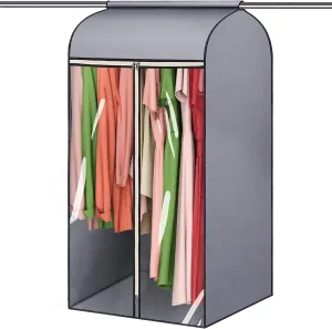 45'' Hanging Garment Bags for Closet Storage Sealed Completely Jackets Coats Suits Clothes Rack Cover for Wardrobe with Clear PVC Window and 3 Zippers Opening