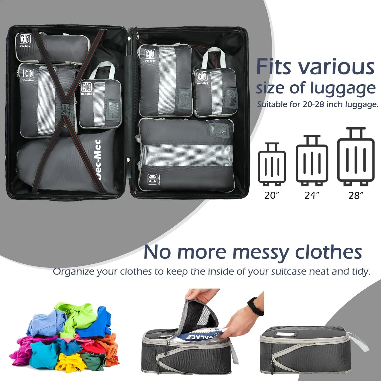 4/6 Set Compression Packing Cubes with lable for Travel, Expandable Packing Organizers, Carry On Luggage Suitcase Organizer Bags