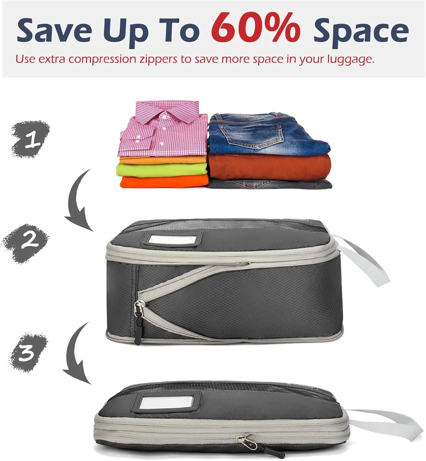 4/6 Set Compression Packing Cubes with lable for Travel, Expandable Packing Organizers, Carry On Luggage Suitcase Organizer Bags