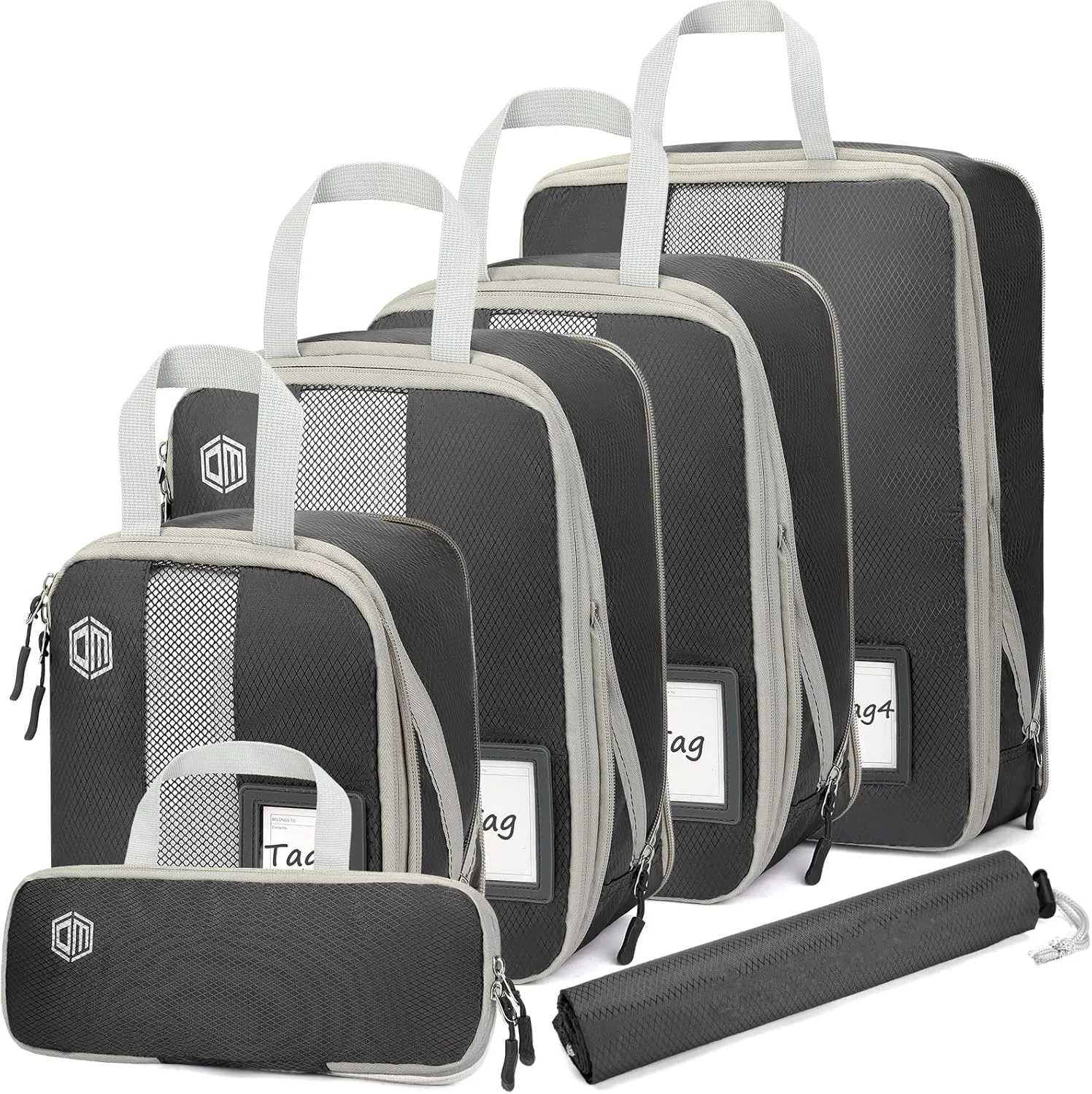 4/6 Set Compression Packing Cubes with lable for Travel, Expandable Packing Organizers, Carry On Luggage Suitcase Organizer Bags