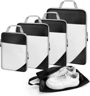 5 Set Compression Packing Cubes Travel: Suitcase Organizers Bags for Compression Luggage Organizer Bags for Traveling Packing Organizers for Travel Essentials Accessories, Black