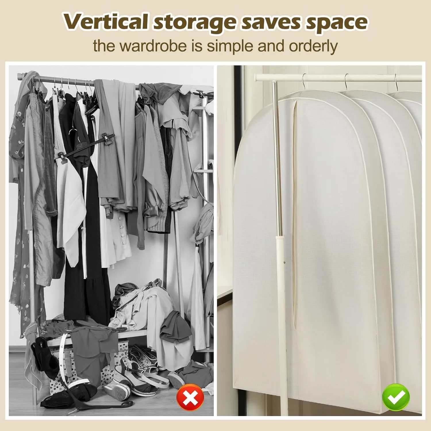 50 Inch Acid Free Cotton Muslin Suit Garment Bag Long Dress Suit Storage Box Closet Organizer for Suits, Coats, Travel Bag