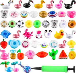 50 Pack Inflatable Drink Holders Float Toy Inflatable Pool Cup Coasters Pool Float Swimming Drinking Holder with Air Pump for Swimming Pool Beach Holiday Party Supplies
