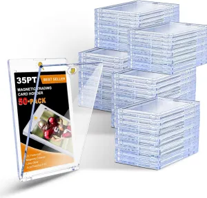 50 Pack Magnetic Card Holders for Trading Cards, One Touch Magnetic Card Holder 35pt, Baseball Card Holder Hard Plastic Card Cases for Baseball Card Sports Cards