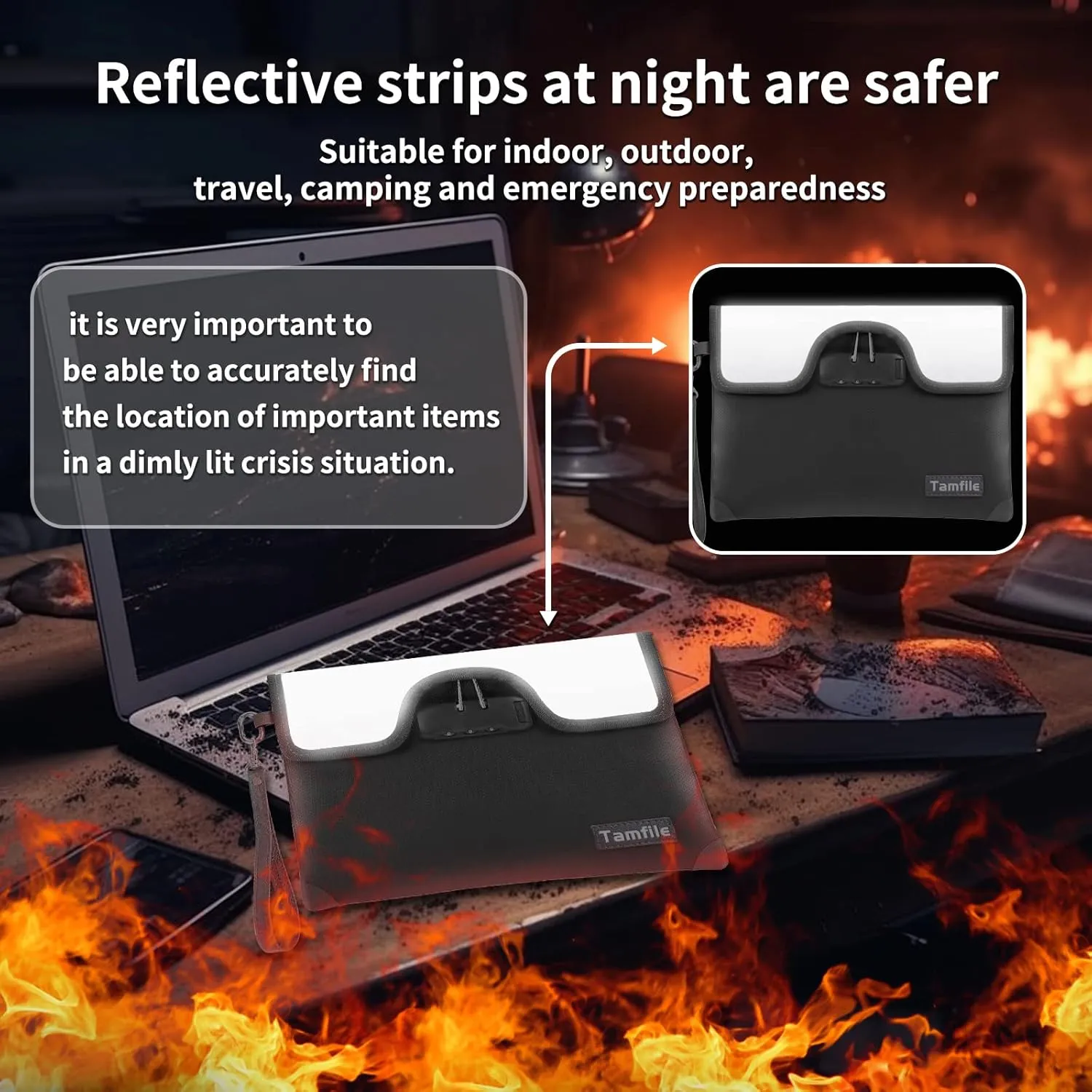 5200°F Fireproof Money Bag with Lock, Water Fireproof Document Bag with Zipper, 8 Layers Fire Insulation, Small Fireproof Safe Storage Pouch with Lock for Cash, Passport, (8.3" x 11", Black)