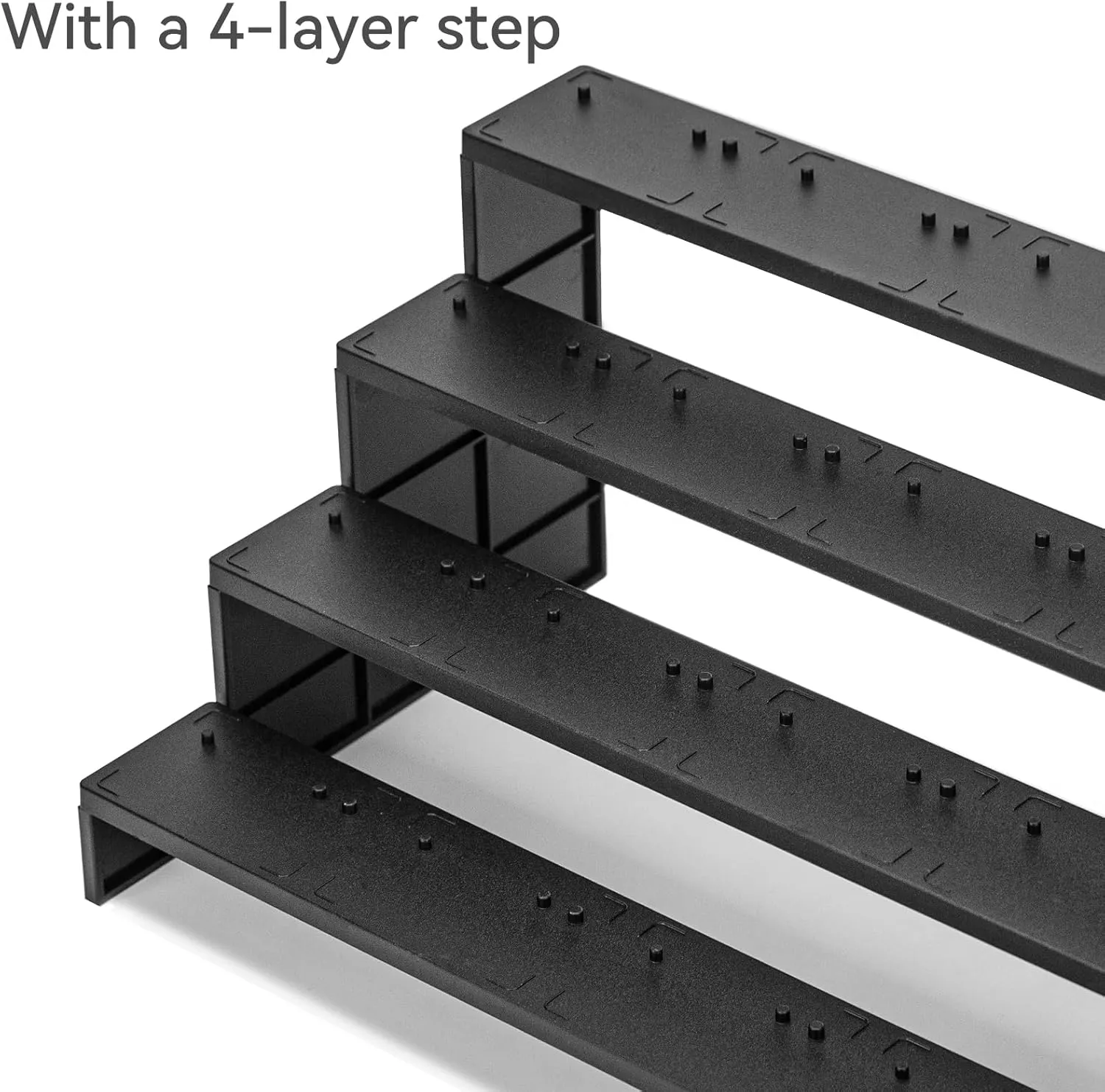 6 inch Star Was Black Series Figure Risers Stand for Display, Action Figure Riser Display Shelf with Pegs, Figure Support Holder Base, 1/12 Scale Toy Organizer Stand, Black 4 Tiers