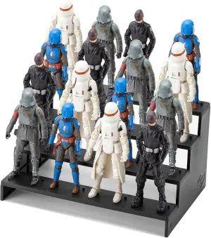 6 inch Star Was Black Series Figure Risers Stand for Display, Action Figure Riser Display Shelf with Pegs, Figure Support Holder Base, 1/12 Scale Toy Organizer Stand, Black 4 Tiers
