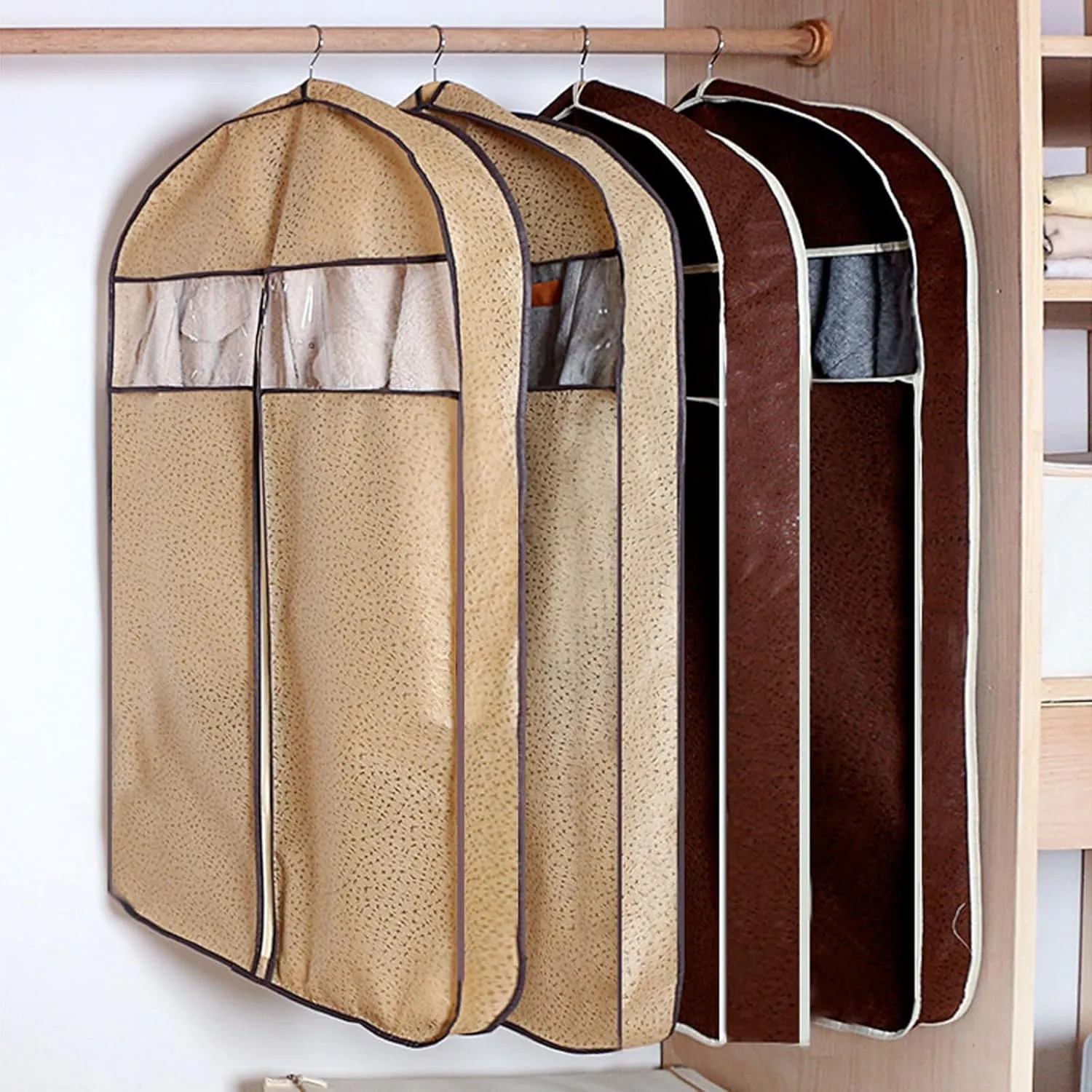 6 Pack Garment Bags, Non-Woven Fabrics Suit Bag with Clear Window, Hanging Clothes Storage Bag for Sweaters Shirts, Jackets(Beige,60x108x10cm)