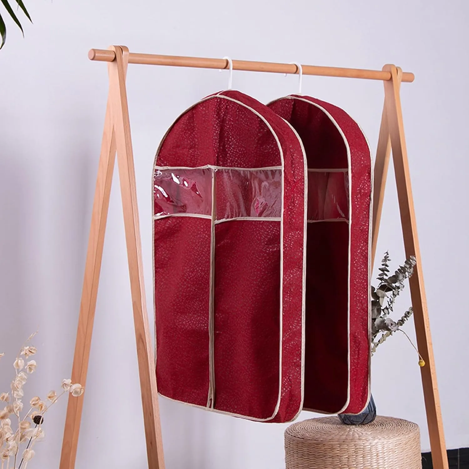 6 Pack Garment Bags, Non-Woven Fabrics Suit Bag with Clear Window, Hanging Clothes Storage Bag for Sweaters Shirts, Jackets(Beige,60x108x10cm)