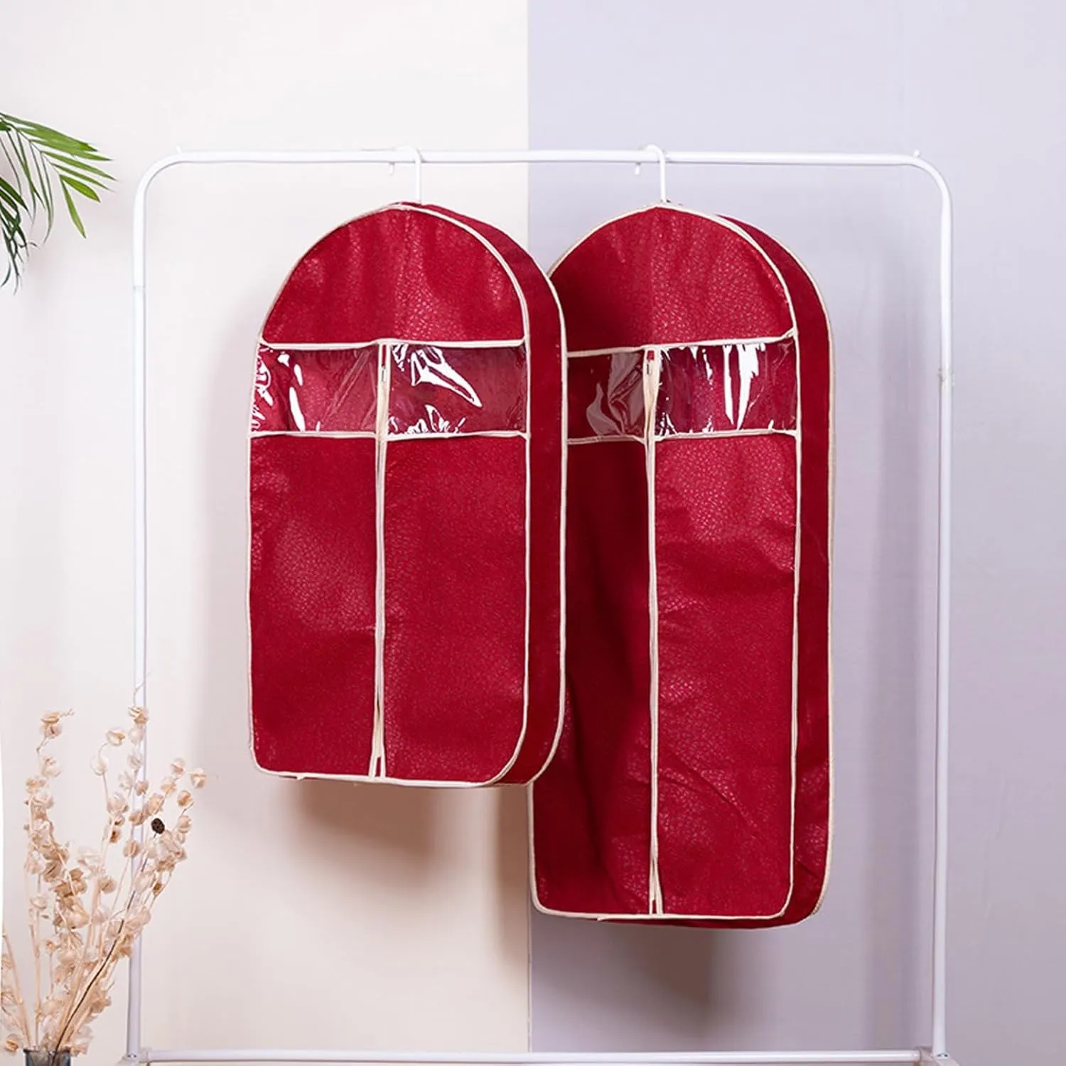 6 Pack Garment Bags, Non-Woven Fabrics Suit Bag with Clear Window, Hanging Clothes Storage Bag for Sweaters Shirts, Jackets(Beige,60x108x10cm)