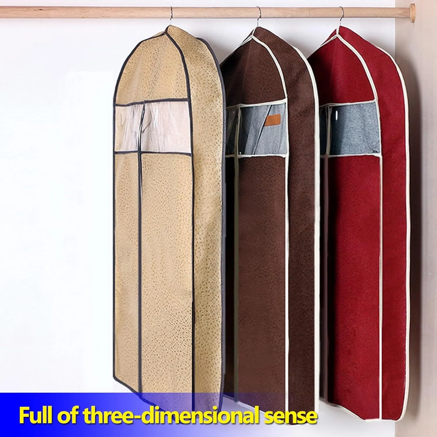 6 Pack Garment Bags, Non-Woven Fabrics Suit Bag with Clear Window, Hanging Clothes Storage Bag for Sweaters Shirts, Jackets(Beige,60x108x10cm)