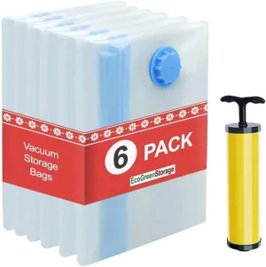 6 Pack Vacuum Storage Bags for Clothing, Travel, and Space Saving - With Pump for Packing Comforters, Blankets, Bedding (2 Small, 2 Large, 2 Extra Large)