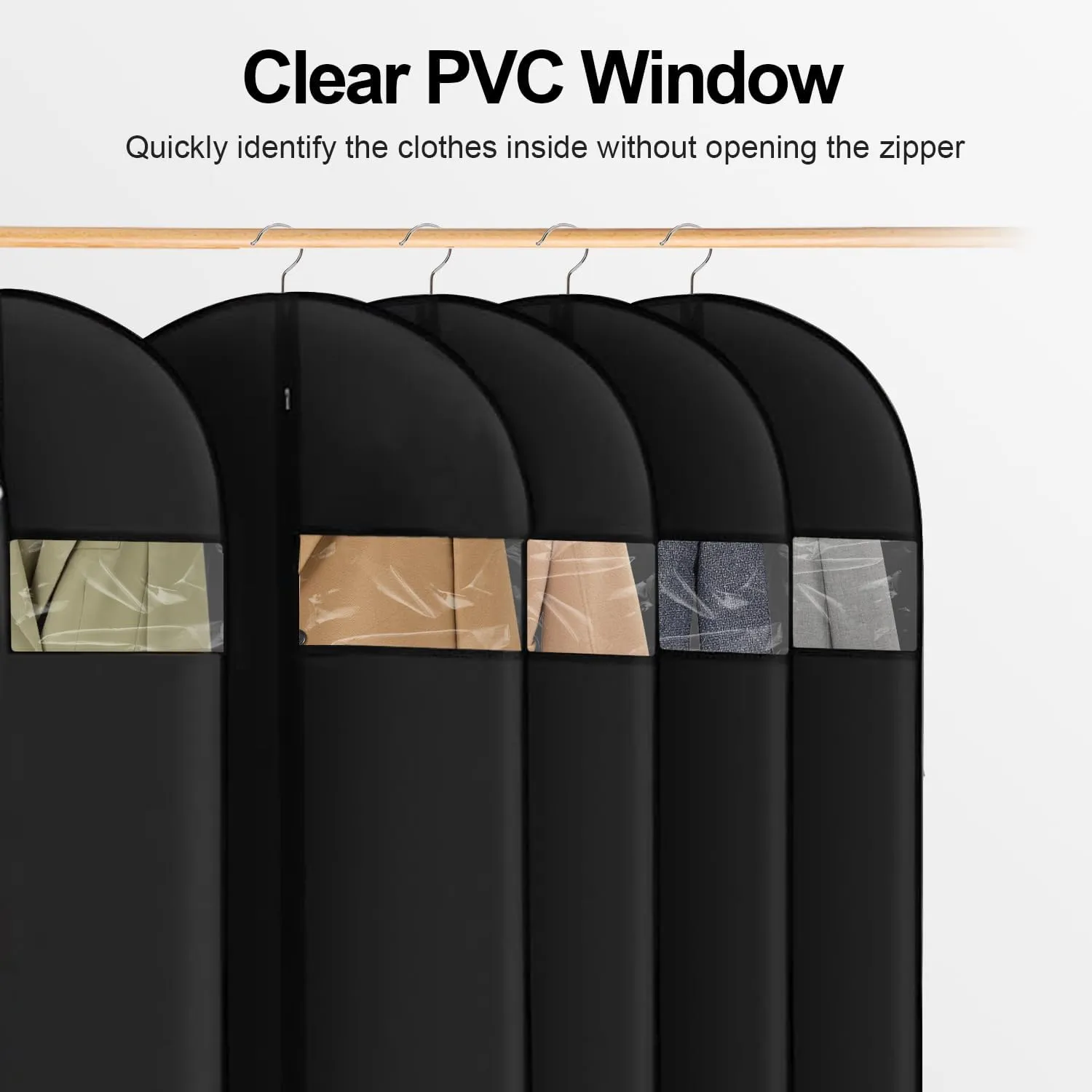 6 Packs Dress Bags, 60 Inches Suit Cover Bags for Travel and Storage, Non-woven Breathable Hanging Garment Bags for Closet Storage Suits, T-shirts, Jackets and Pants - Black