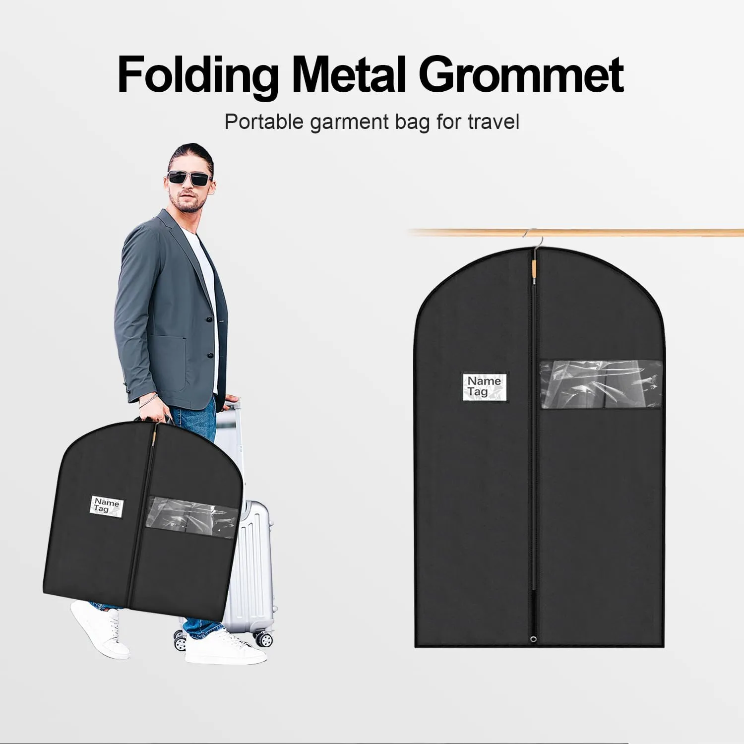 6 Packs Dress Bags, 60 Inches Suit Cover Bags for Travel and Storage, Non-woven Breathable Hanging Garment Bags for Closet Storage Suits, T-shirts, Jackets and Pants - Black