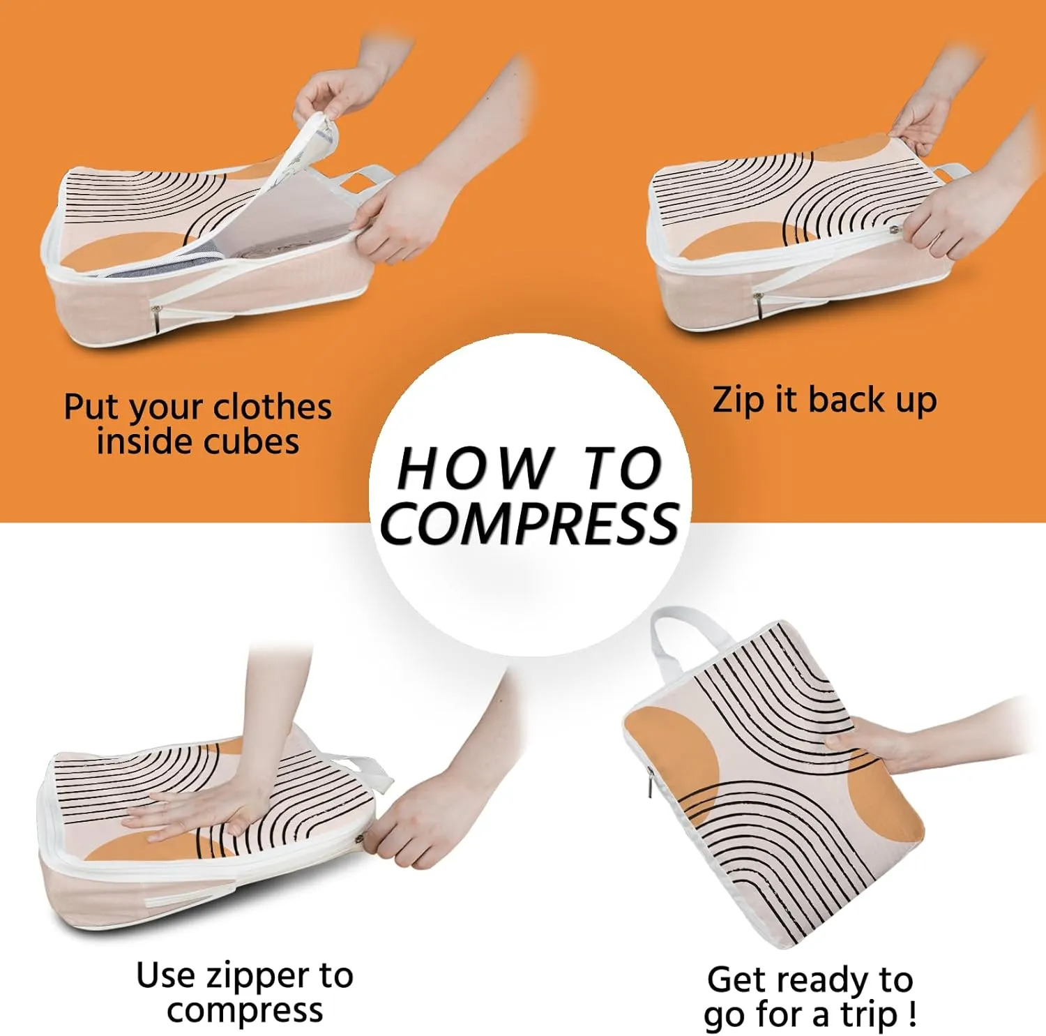 6 Pcs Compression Packing Cubes Waterproof Suitcase Travel Bag Luggage Backpack Organizer Travel Cubes for Packing-Bohemian