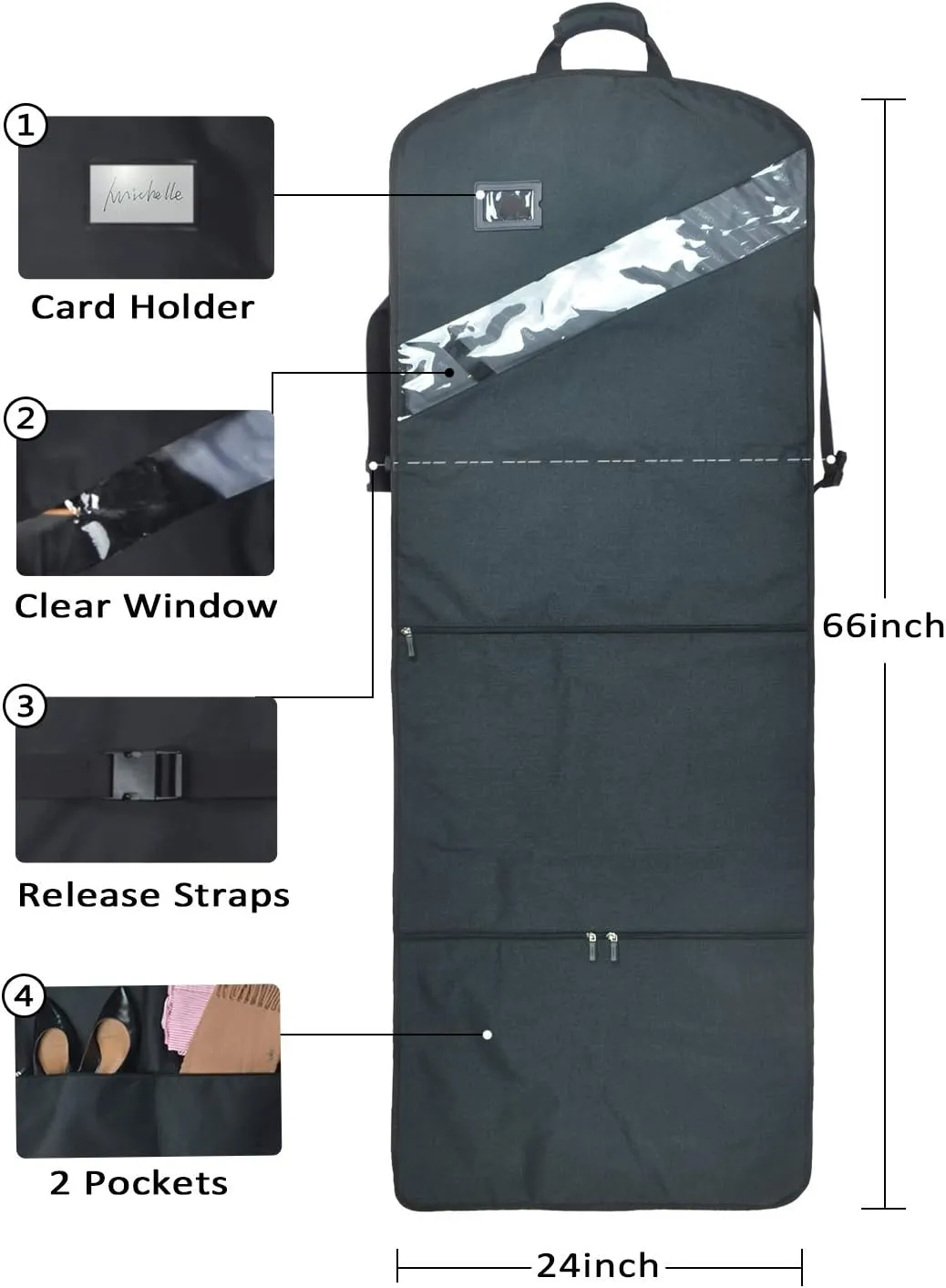 66'' Tri-fold Extra Long Dress Garment Bag, Premium & Breathable Tear-resistant Hanging Suit Cover for Travel and Storage (Standard)