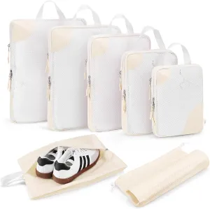 7 Set Compression Packing Cubes for travel,Packing Cubes for Travel Compression,Luggage Organizer Bags,tripped compression packing cubes,suitcase organizer bags set,Travel Essentials,Beige