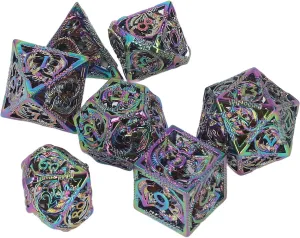 7pcs Polyhedral Dice, DND Metal Dice Set, Hollow Crafted Portable Board Game Dice for Dungeons Dragon Game, RPG Role Playing Game for Teen Adult Family (Blue) (Color : Colorful)